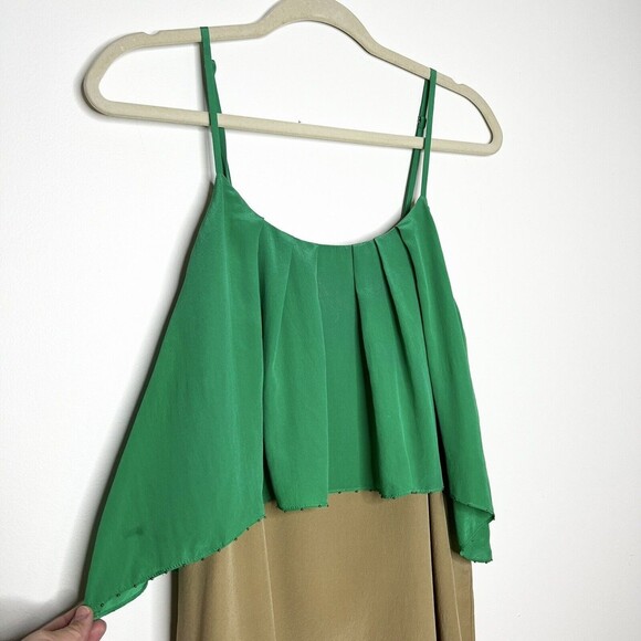 Greylin Melinda Silk Color Block Dress Green Tan Women’s M - Picture 2 of 12